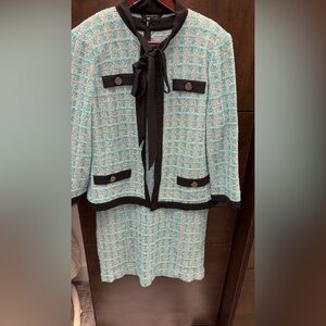 Misook Blue and TanTweed Woven Matched Set Medium Jacket, Small Dress NWT